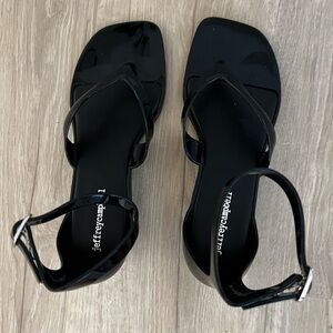 Jeffrey Campbell Patent Black Square-Toe Ankle-Strap Sandals Tried on ONLY!!!!